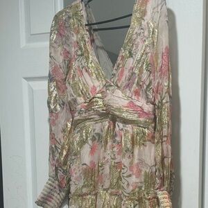 HEMANT & NANDITA Pink and Gold Floral Dress